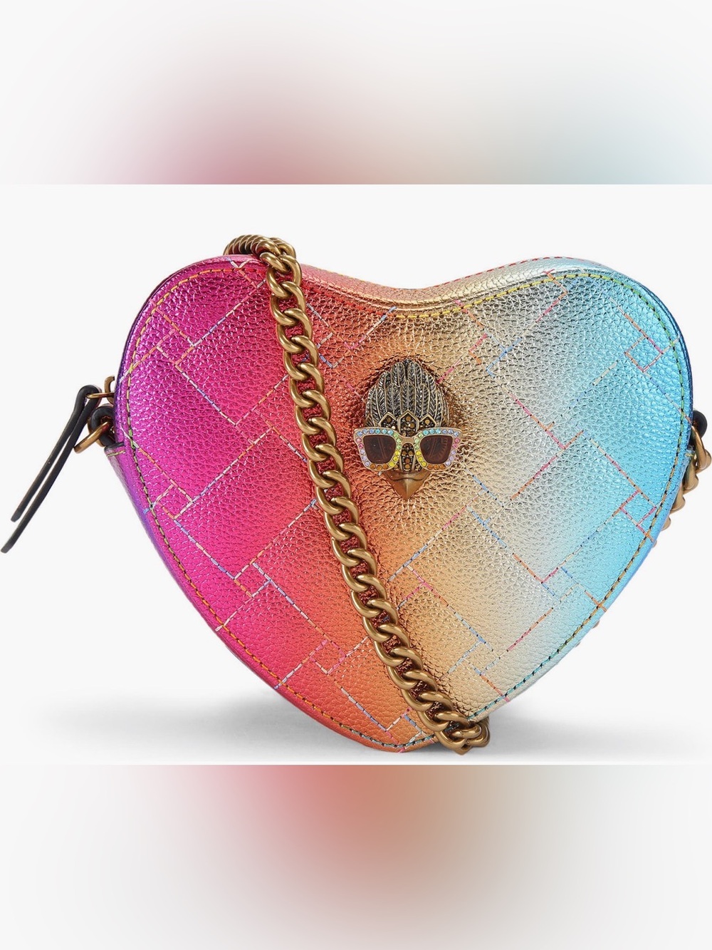 Kurt Geiger Metallic Rainbow Heart Minaudière with Gold Chain